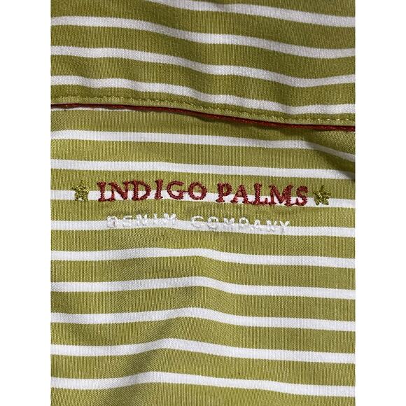 Tommy Bahama Indigo Palms Denim Mens XL Button Up Shirt Chartreuse White Stripes - Picture 7 of 10